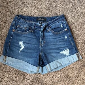Judy Blue Blue Jean Shorts with Cuffed Hem and Distressed Details